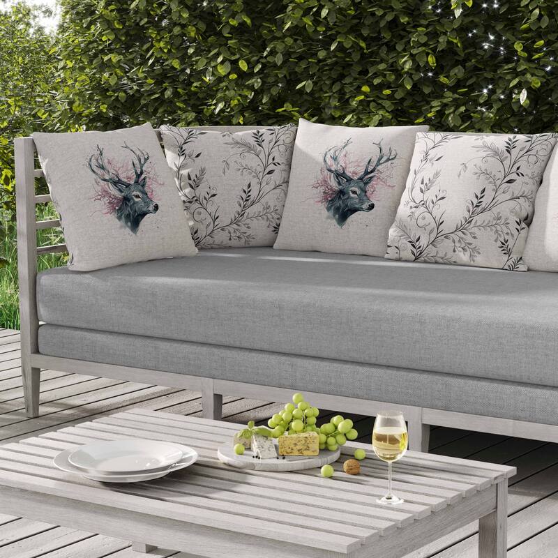 Leaf & Horn Harmony Indoor/Outdoor Reversible Throw Pillow White and Pink