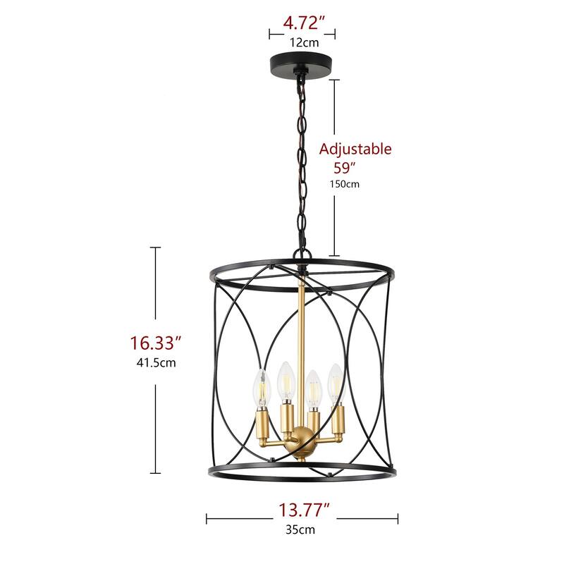Farmhouse 3-Light Metal Cylinder Frame Pendant Lighting Fixture for Kitchen Island
