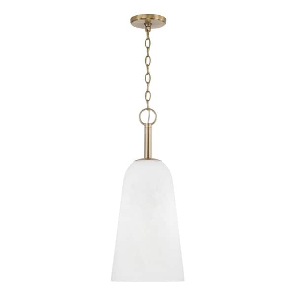 slide 2 of 3, 10" W x 24" H 1-Light Pendant in Matte Brass with Faux Alabaster Glass - 10"W x 24"H 10"W x 24"H - Matte Brass