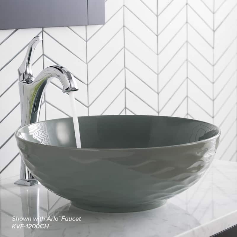 KRAUS Viva 16 1/2 inch Round Porcelain Ceramic Vessel Bathroom Sink