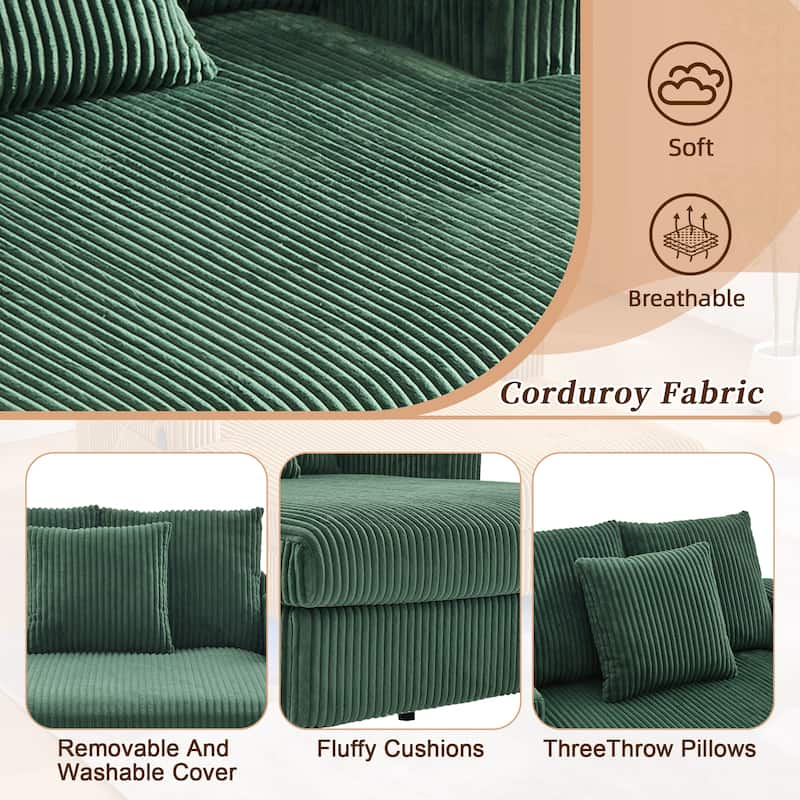 Corduroy Recliner Sofa - Oversized Deep Seat with USB, RGB Lights, Cup Holder & Side Pocket - Living Room, Bedroom