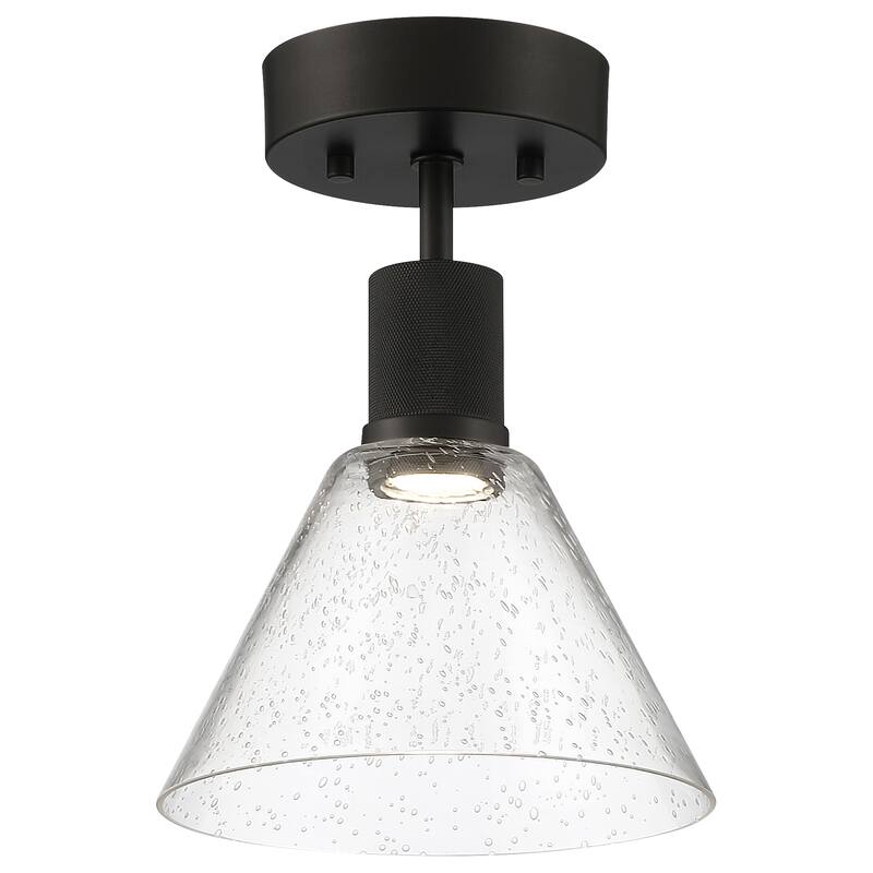 Port Nine Martini LED Semi-Flush Light - Dedicated LED - Matte Black/Seeded Glass