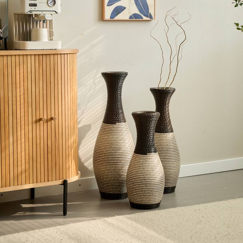 Hand-Woven PVC Rattan Floor Vase