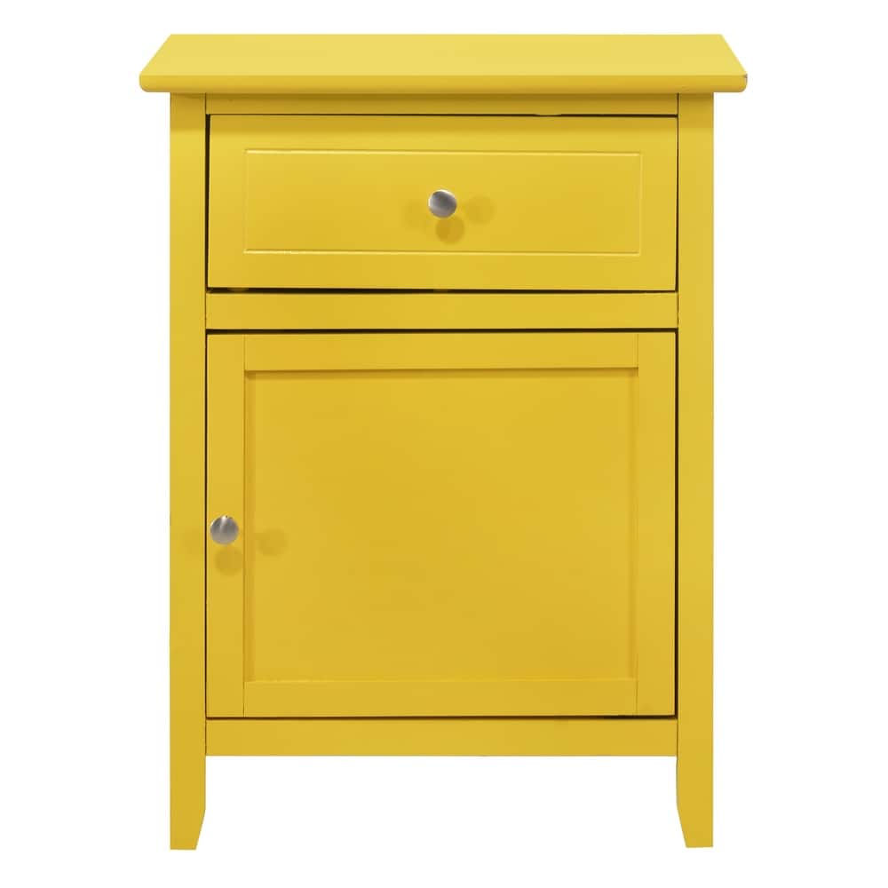 Modern 19-in Metal Hand Holder Single-Drawer Wood Nightstand with Cabinet