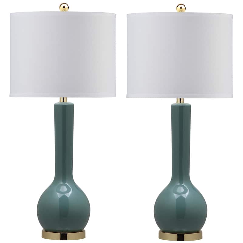 SAFAVIEH Lighting Brigid 31-inch Long Neck Ceramic White Table Lamp (Set of 2) - 14"x14"x30.5" - 14Wx14Dx31H