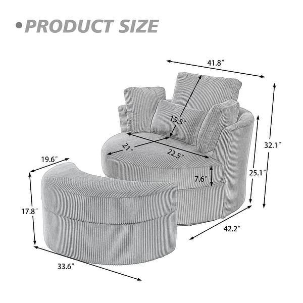 dimension image slide 2 of 3, 41" W Oversized Accent Barrel Swivel Chair with Moon Storage Ottoman