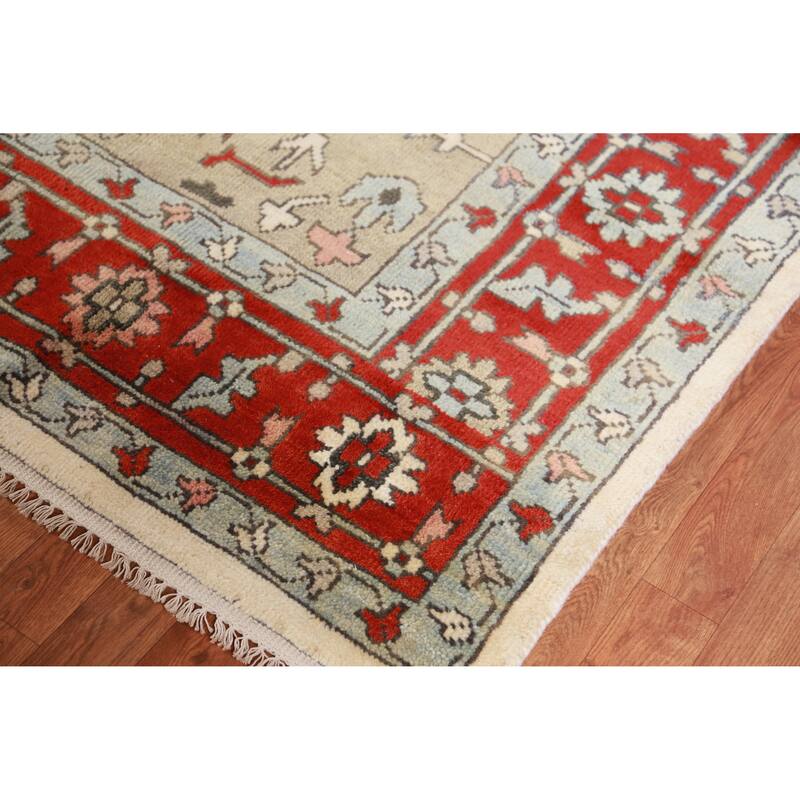 Hand Knotted Oriental 100% Wool Carpet Traditional Medallion Beige & Ivories Heriz (serapi) Area Rug - 11' 9'' X 8' 9''
