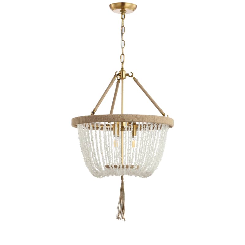 SAFAVIEH Lighting Cydney Adjustable 3-light LED White Beaded Chandelier Pendant - Brass Gold/White - 19"W x 19"D x 104"H