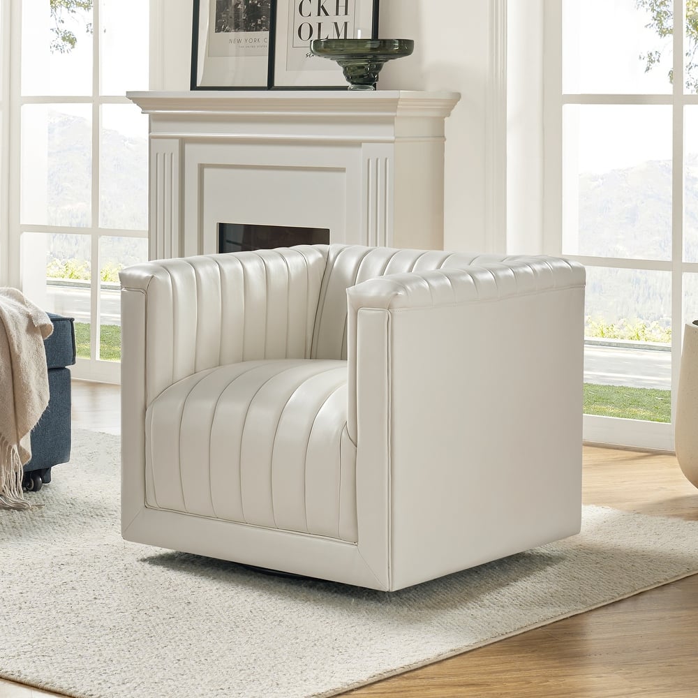 Esteban Modern Leather Upholstered Swivel Barrel Chair by HULALA HOME