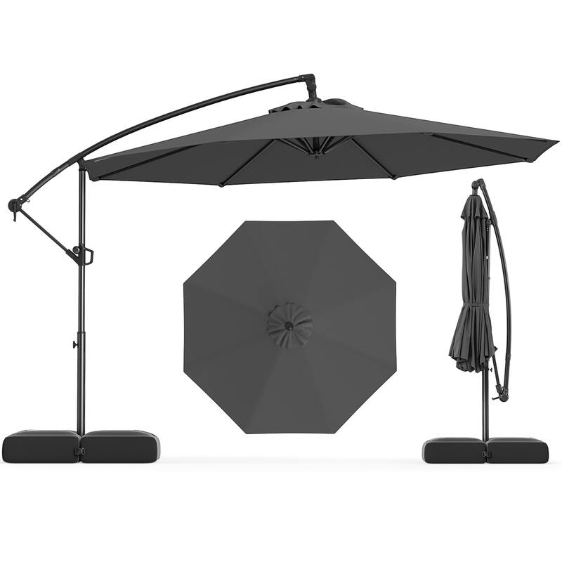 10 Feet Patio Offset Umbrella with Weighted Base 360° Tilt Cantilever Shade for Deck and Garden
