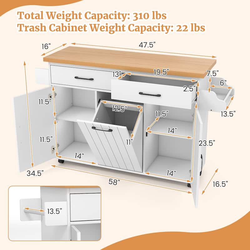 Costway Rolling Kitchen Island Kitchen Cart with Tilt-out Trash - See Details