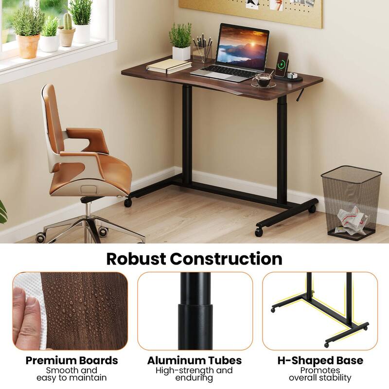 Mobile Standing Desk Height Adjustable Computer Desk w/ Wheels