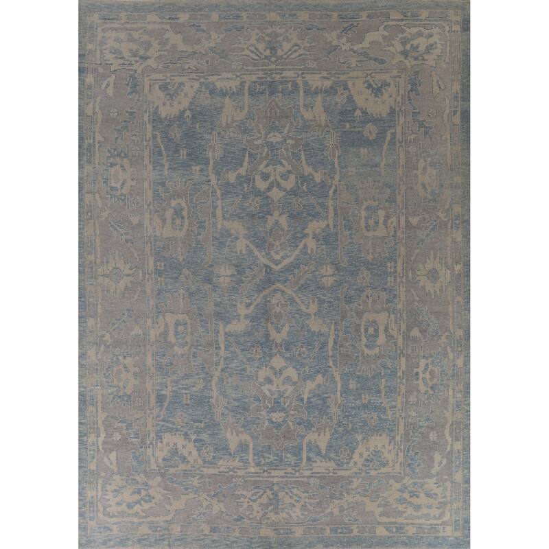 Hand Knotted Oriental 100% Wool Carpet Transitional All-Over Navy Blue & Blues Oushak Area Rug - 12' 6'' X 9' 11''