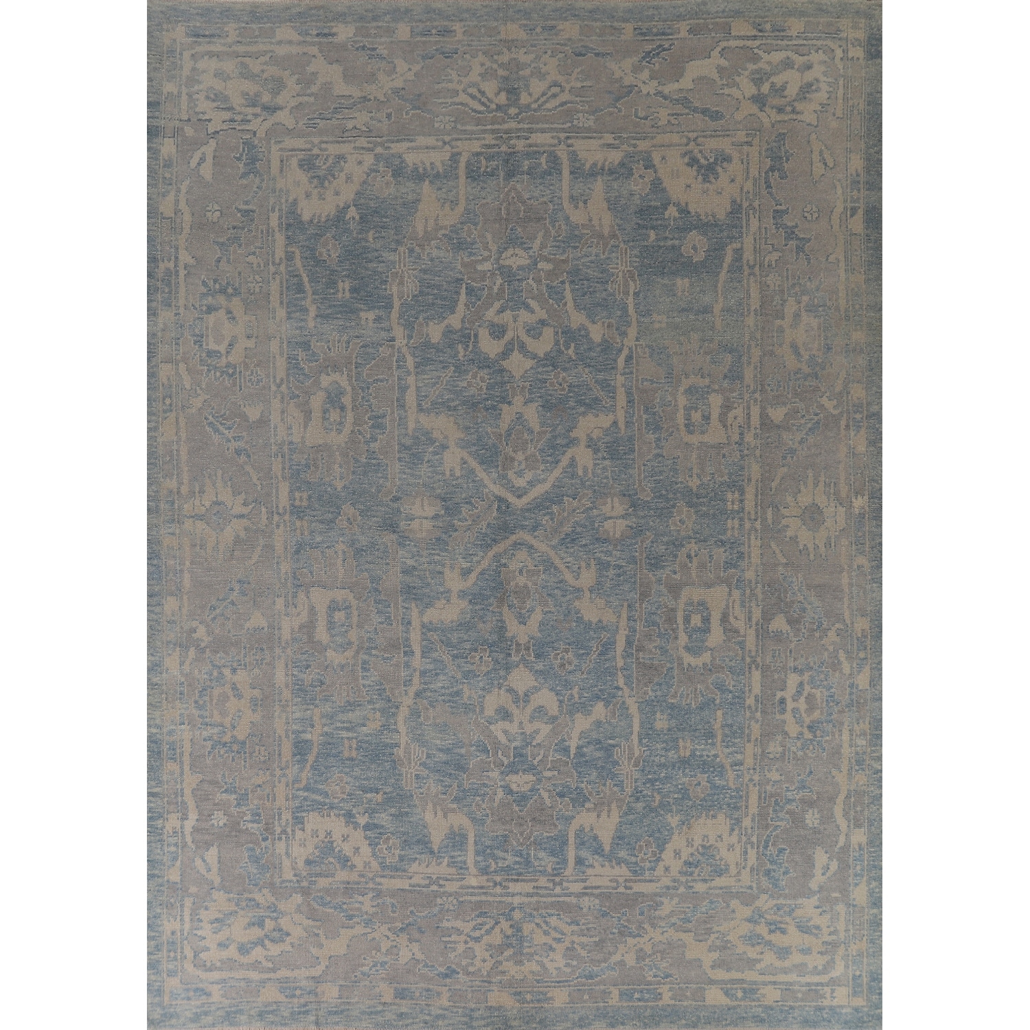 Hand Knotted Oriental 100% Wool Carpet Transitional All-Over Navy Blue & Blues Oushak Area Rug - 12' 6'' X 9' 11''