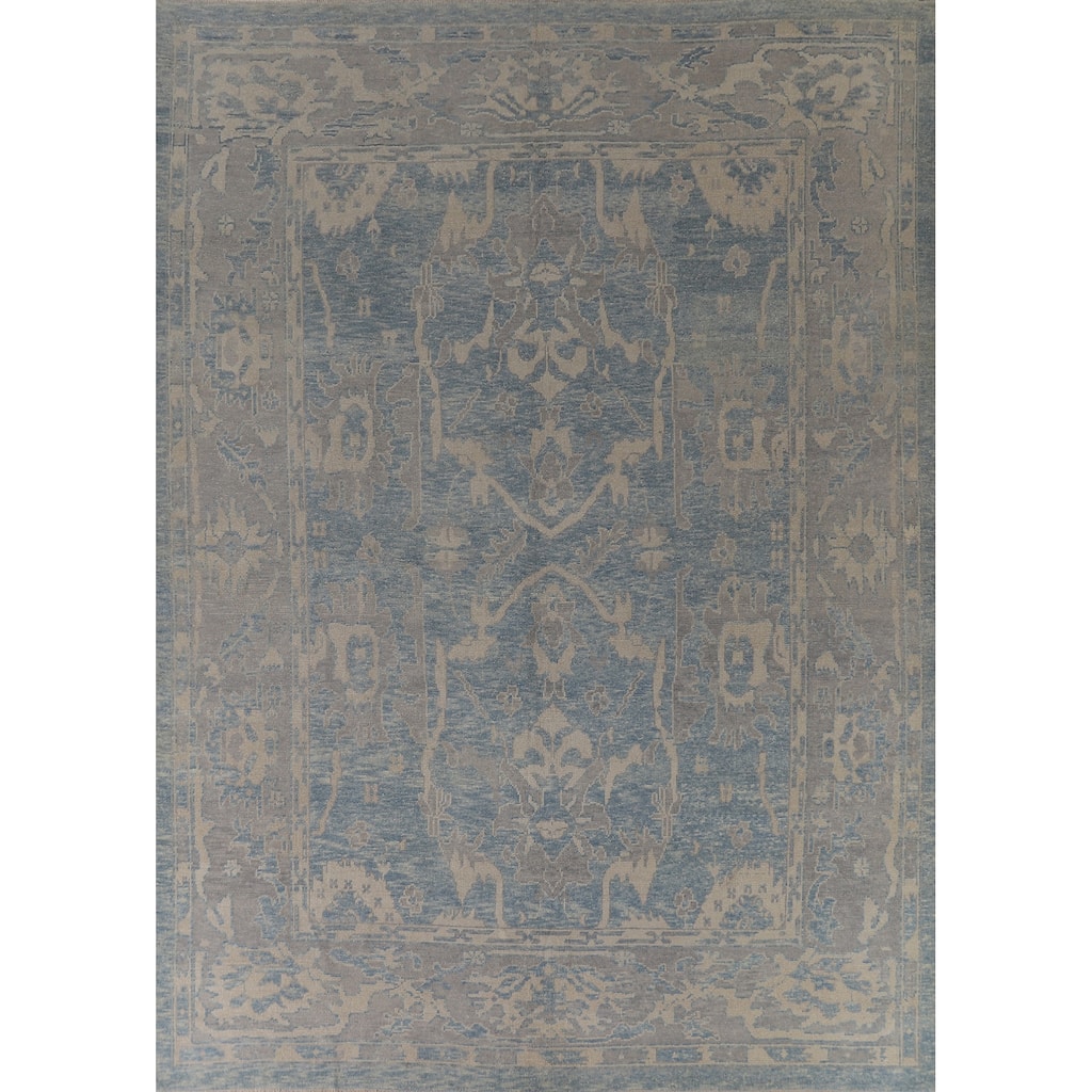 Hand Knotted Oriental 100% Wool Carpet Transitional All-Over Navy Blue & Blues Oushak Area Rug - 12' 6'' X 9' 11''