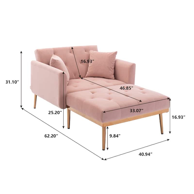 Velvet Upholstered Tufted Living Room Sleeper Sofa Chair With Rose Golden feet