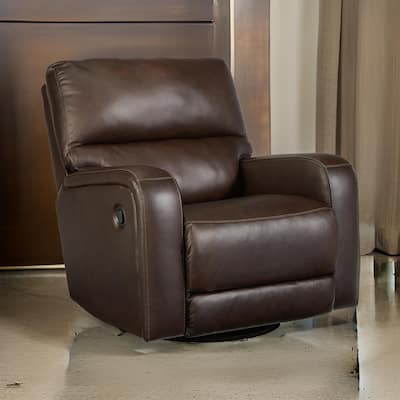 43 Inch Swivel Glider Chair, Manual Recliner, Browned Faux Leather