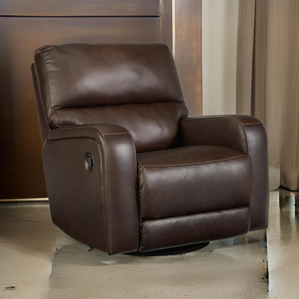 43 Inch Swivel Glider Chair, Manual Recliner, Browned Faux Leather