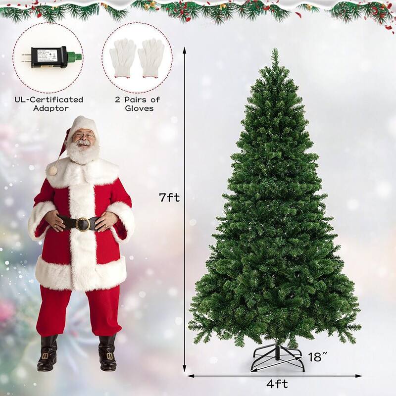 Gymax 7 FT Pre-Lit PVC Christmas Tree & Storage Bag w/ Warm White LED