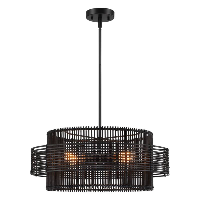 Saturn 4-Light Modern Bohemian Chandelier with Natural Rattan Shade - 22 in. W
