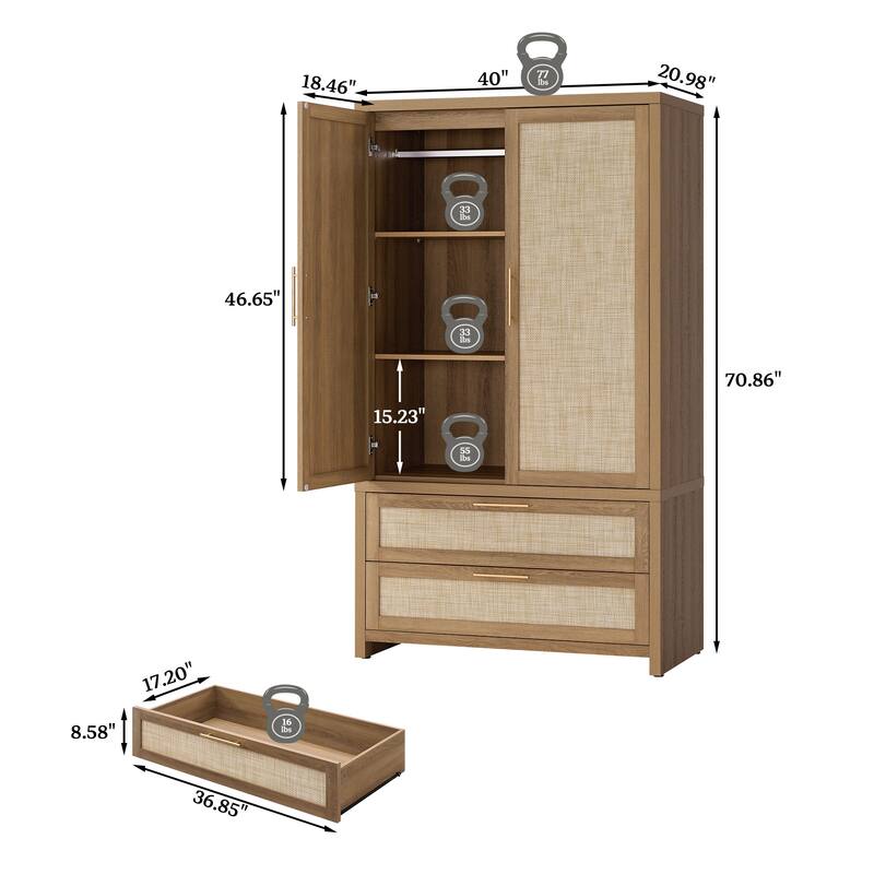 Large - Capacity Bohemian Storage Cabinet with Two Drawers and Adjustable Shelves