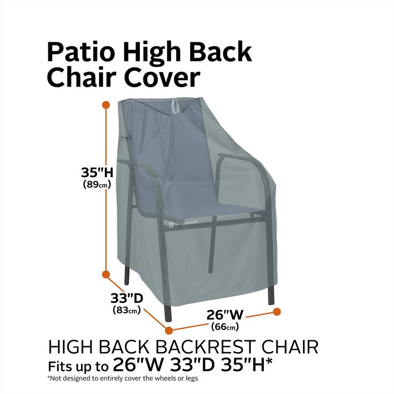 Classic Accessories Storigami Water-Resistant 26 Inch Easy Fold Patio High Back Chair Cover, Monument Grey