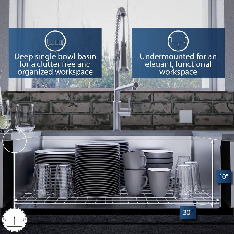 Karran 33" Undermount Large Single Bowl Stainless Steel Farmhouse Workstation Sink