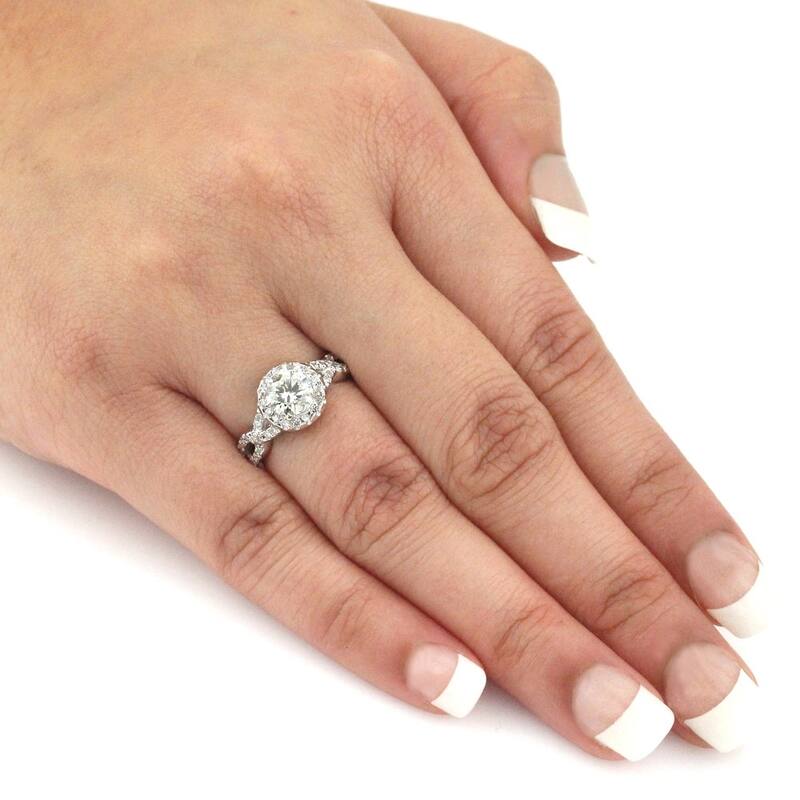 Auriya 14k Gold 1ctw Twisted Round Halo Diamond Engagement Ring