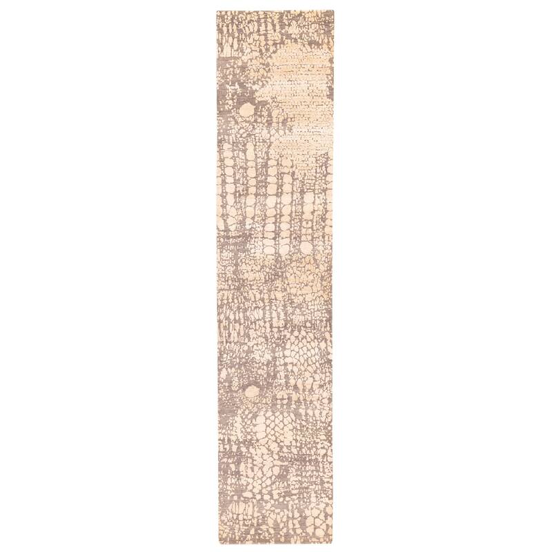 ECARPETGALLERY Hand-knotted Legacy Beige, Dark Grey Silk, Wool Rug - 2'7 x 12'3