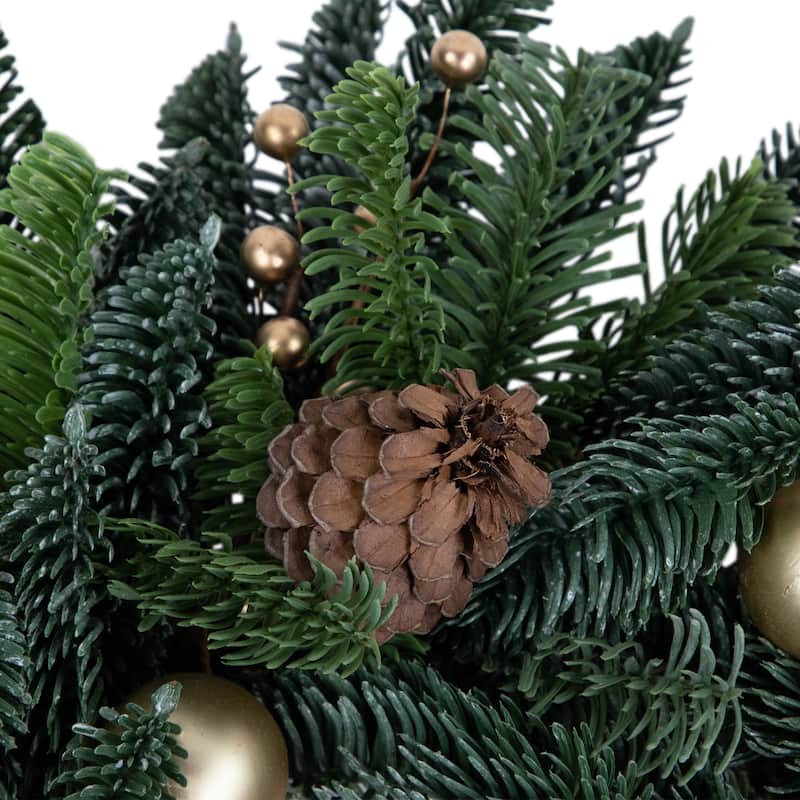 Pine with Gold Ball Ornaments and Pine Cones Artificial Christmas Wreath 22-Inch Unlit - 22"