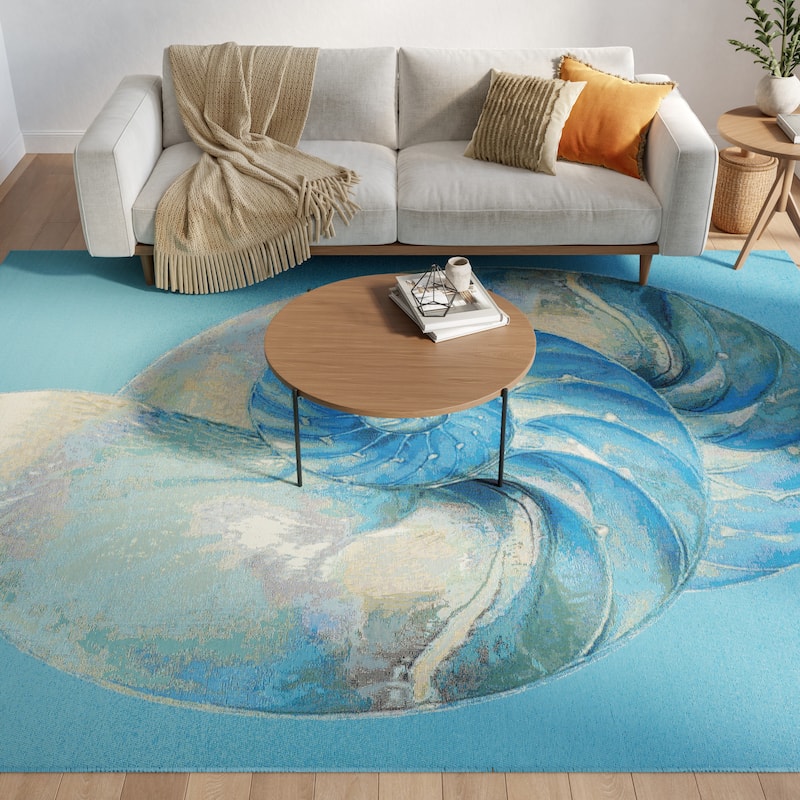 Nourison Color Splash Indoor/Outdoor Blue Graphic Area Rug