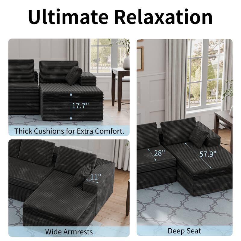 Modland 108" Boneless Cloud Couch, Modular L-Shaped Sectional Sofa, No Assembly, Corduroy