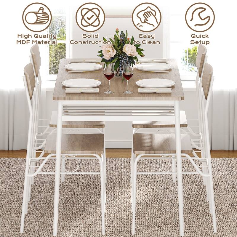 7-Piece Dining Table Set for 6, 43.3'' Kitchen Table and Wood Chairs with Storage and Backrest