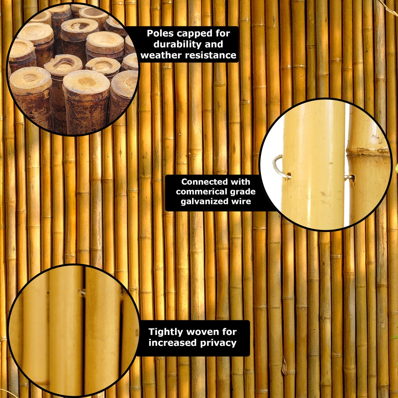 Bamboo Decorative Fence Panel Natural Black 6 ft H x 8 ft L