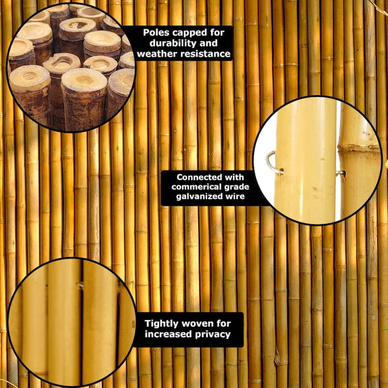 Natural Bamboo Fence Easy Installation 4 ft H x 8 ft L x 1 in D