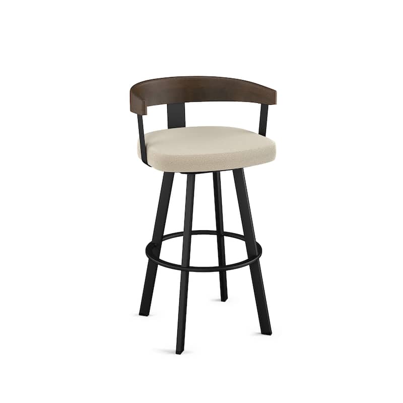 Amisco Lars Swivel Counter and Bar Stool - Black Metal / Cream Boucle Polyester - Counter Height