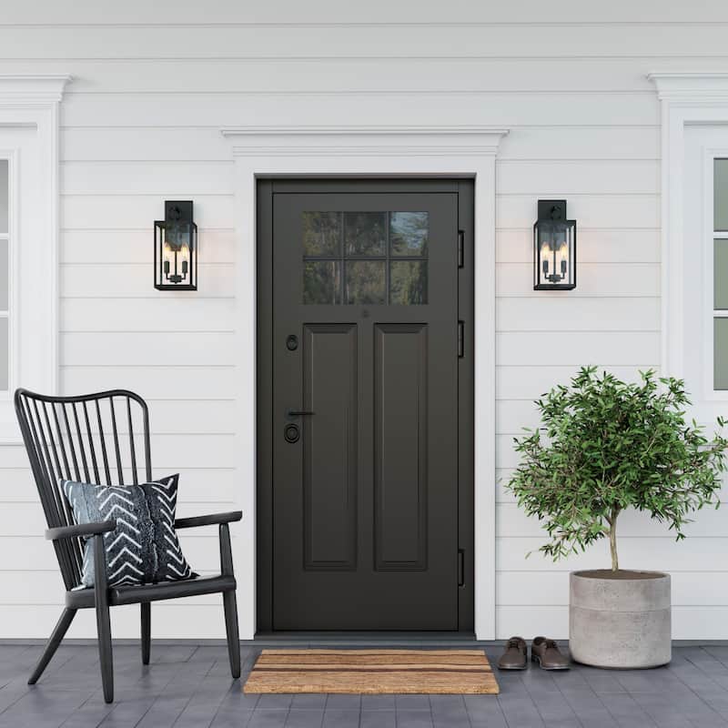 Nathan James Ferris Outdoor Black Wall Sconce Light Fixture with Iron Frame and Glass
