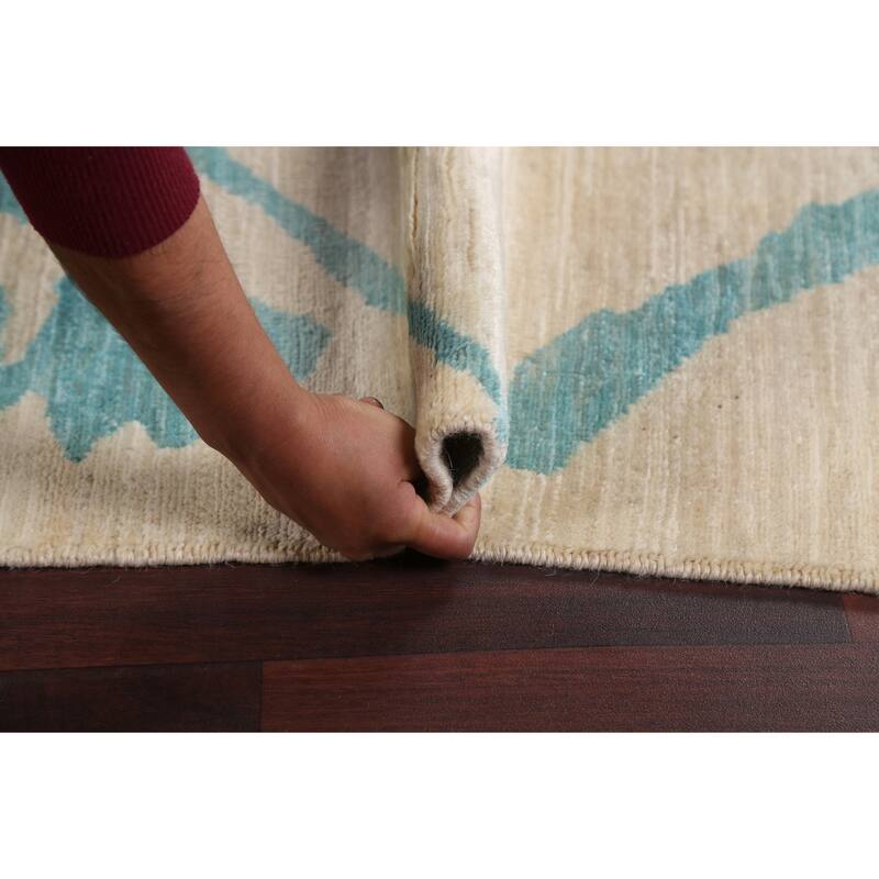 Vegetable Dye Contemporary Moroccan Area Rug Hand-knotted Wool Carpet - 7'9" x 9'9"