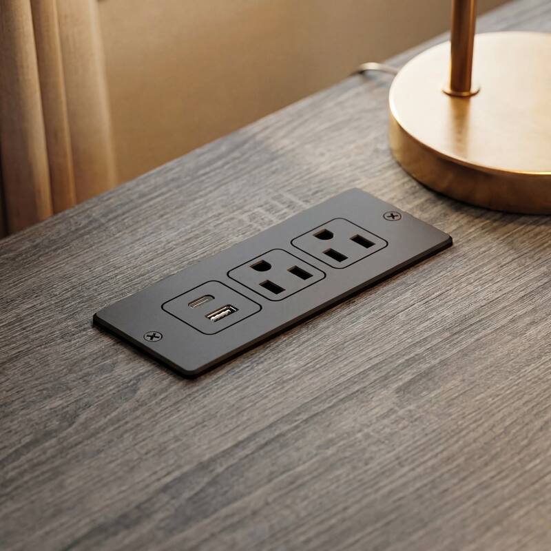 Farmhouse Nightstand with Charging Station, 3 Drawer Bedside Table with 2 AC Outlets & 2 USB Ports, Rustic Wood End Table