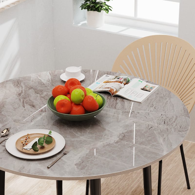 Metal Frame 4 Legs Round Dining Table Heavy Duty Sintered Stone Top - 31.5"