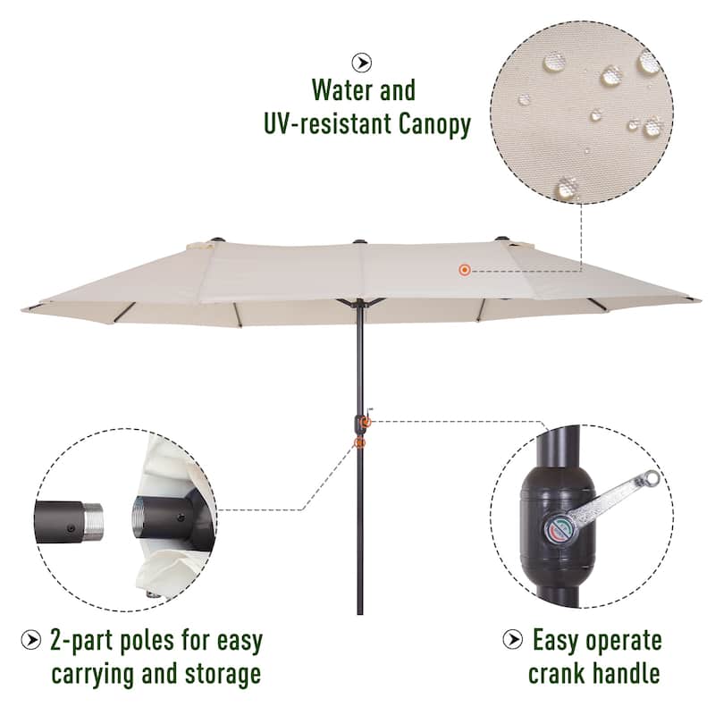 Outsunny 15-foot Steel Rectangular Double Sided Market Umbrella