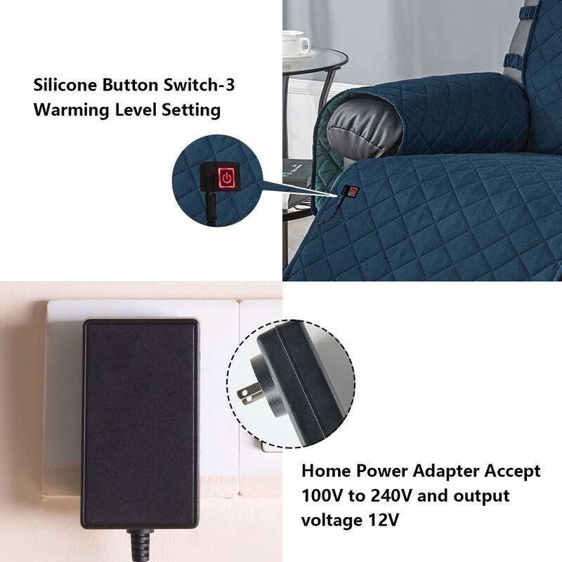 Stonecrest Heated Recliner Chair Cover, Microfiber Recliner Slipcover