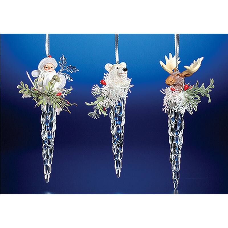 Icy Crystal Character Head on Icicle Christmas Ornaments - 7" - Pack of 6
