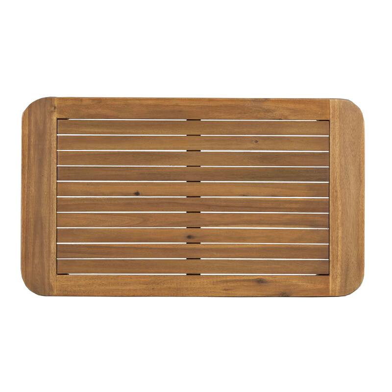 Roomfitters Outdoor Acacia Wood Coffee Table, Sturdy Weather-Resistant Patio Table for Porch or Poolside, Teak+Beige