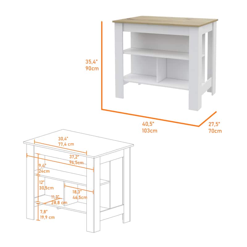 Kitchen Island with 3 Tier Shelves