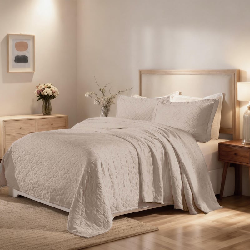 Blue Nile Mills Celtic Circle 100% Cotton Matelasse 3-Piece Bedspread Set - Linen - Full