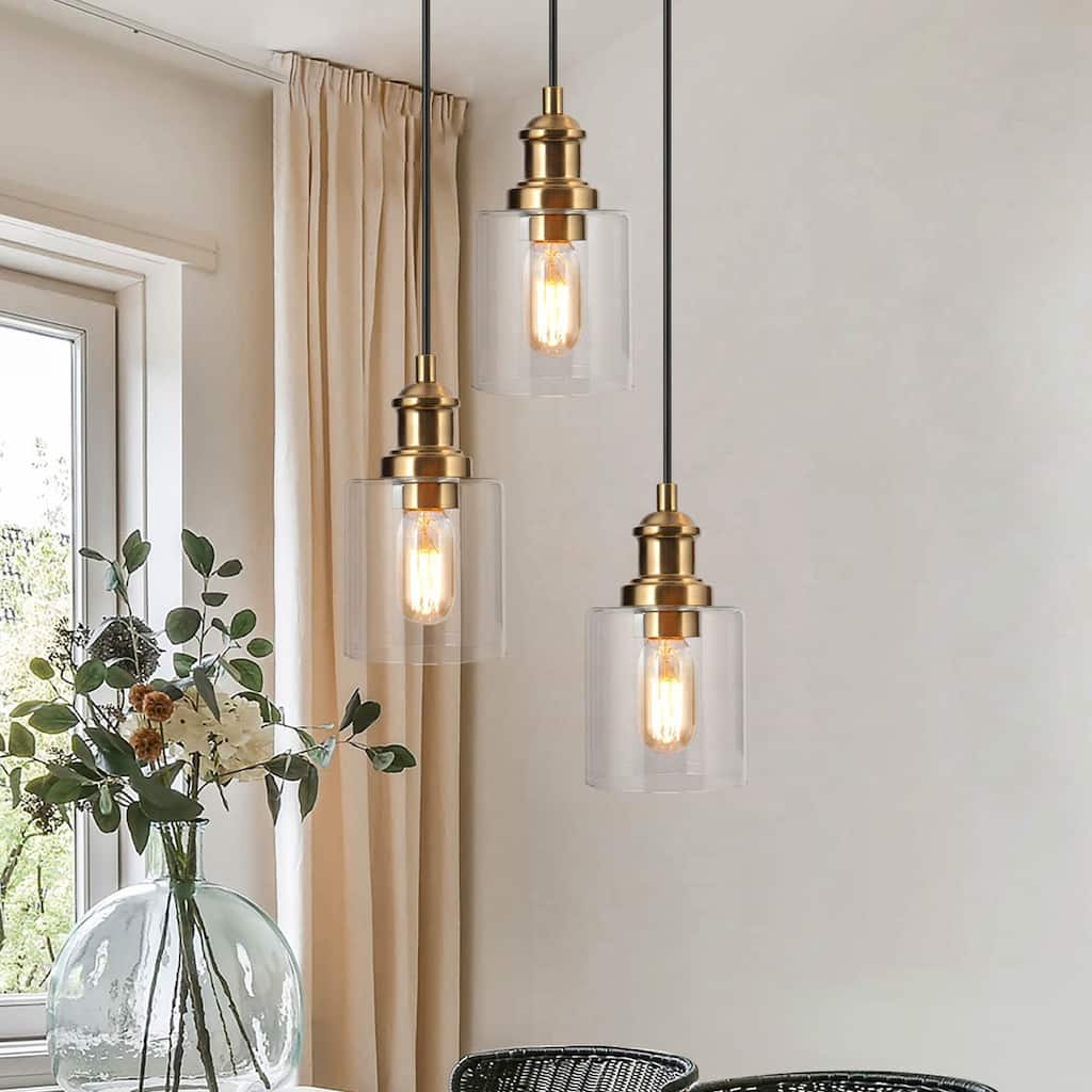 Oriva Modern 3-Light Black Gold Cluster Pendant Clear Glass Island Light - Gold&Black - Dia. 11.4"x H 8.5"