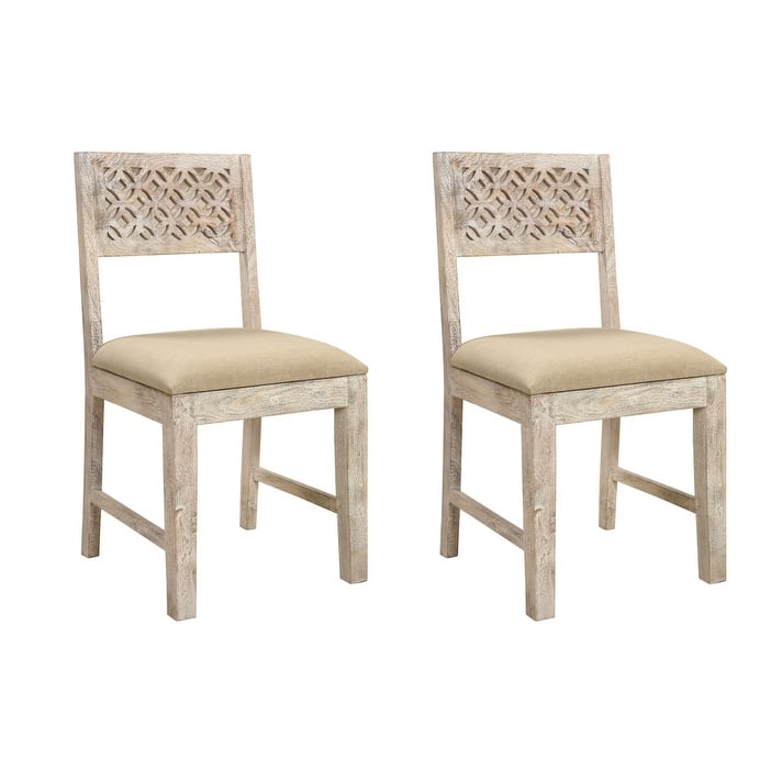 HomeRoots Set of Two Brown And White Upholstered Fabric Carved Back Dining Side Chairs - 18' X '35.5' X '19
