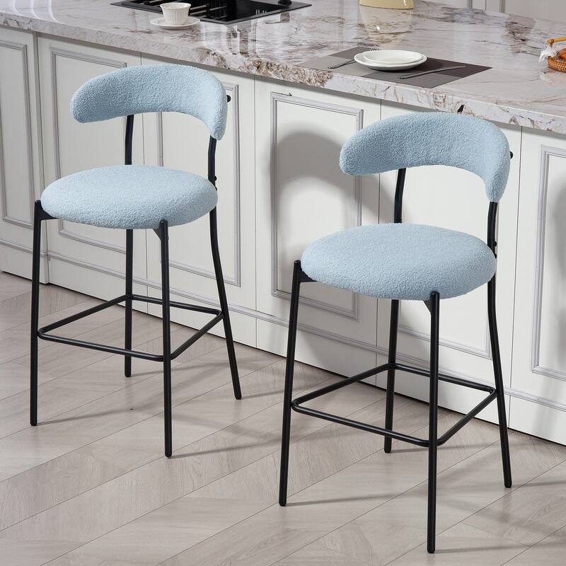 26'' Counter height bar stools Teddy fabric cover kitchen island counter bar stool with black powder coating base and footrest