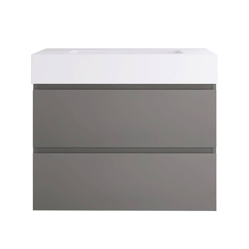 Wood Wall-Mounted Bathroom Vanity Set with White Integrated Resin Sink